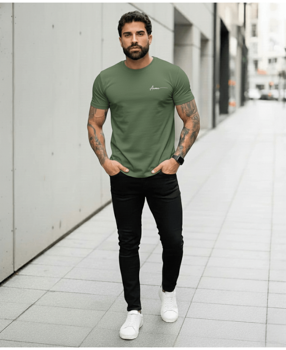 Camiseta Masculina Verde Musgo Malha Regular - Aramis