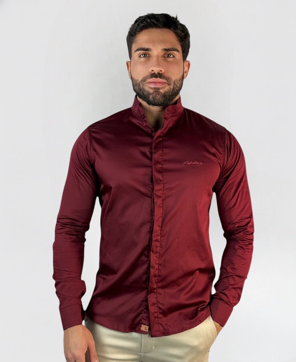 Camisa Social Manga longa Vinho Acetinada - Paladhos