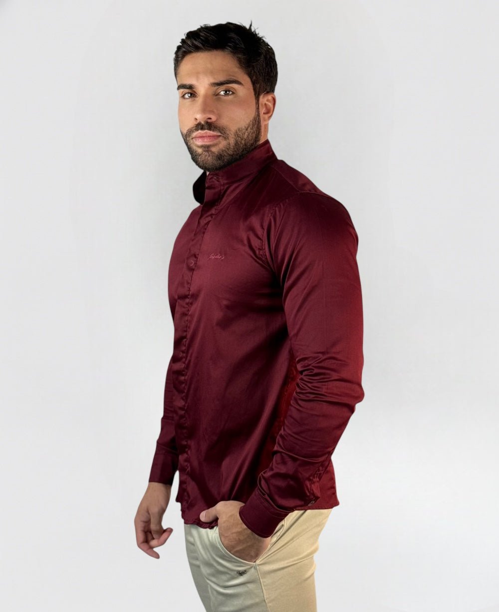 Camisa Social Manga longa Vinho Acetinada - Paladhos