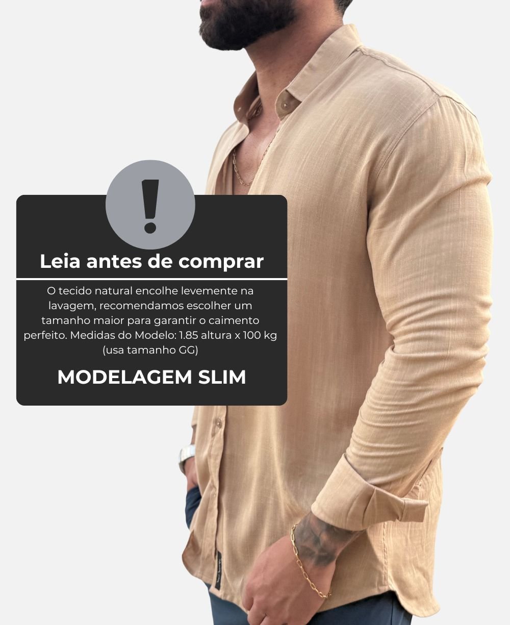 Camisa Manga Longa Bege Masculino Viscolinho - Per Pochi