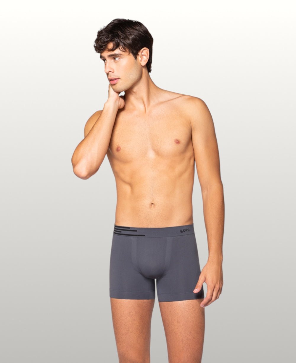 Kit 2 Cuecas Boxer Cinza e Preto Masculina Sem Costura Microfibra - Lupo