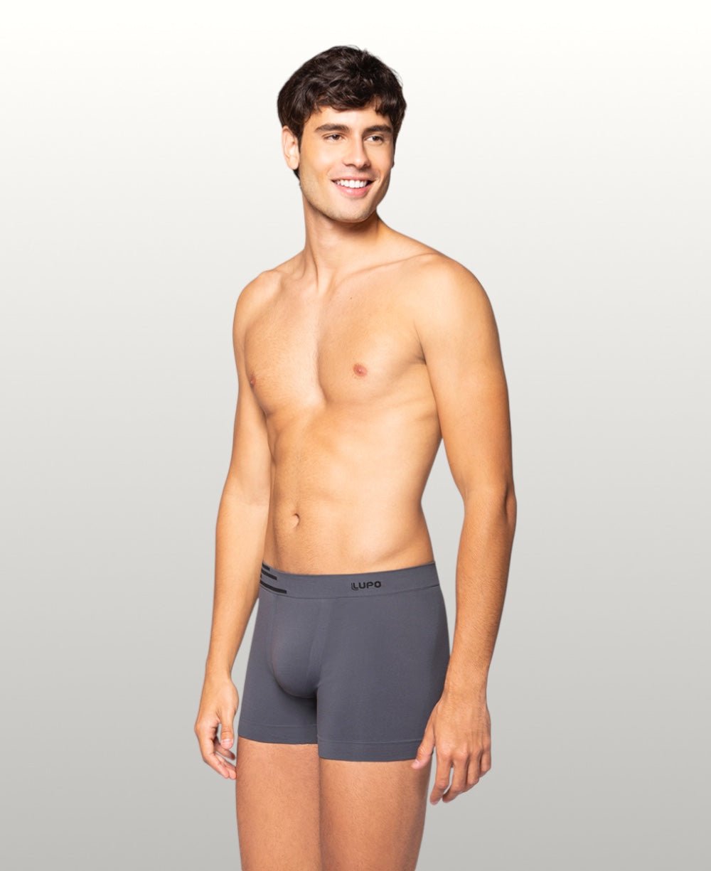 Kit 2 Cuecas Boxer Cinza e Preto Masculina Sem Costura Microfibra - Lupo