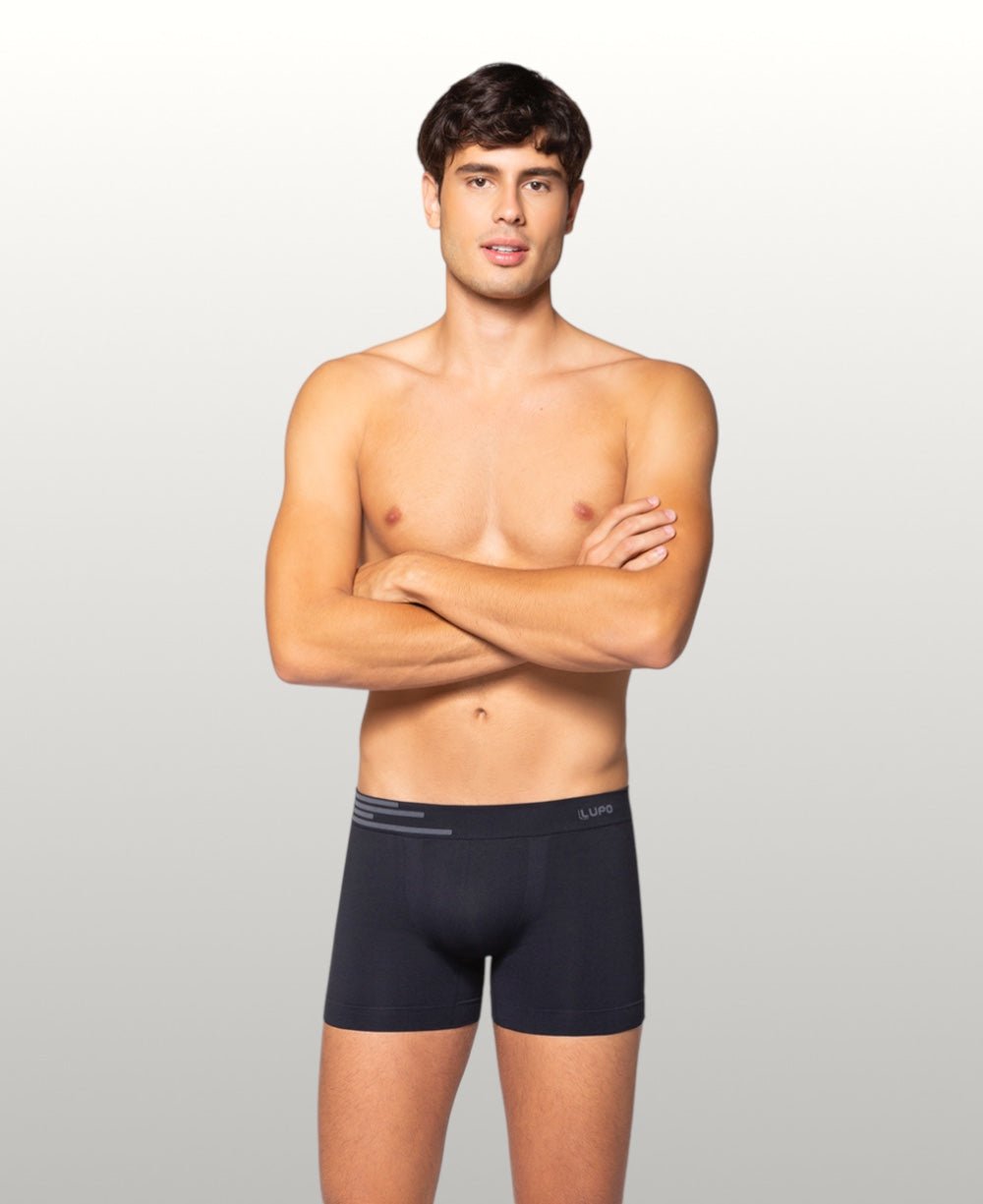 Kit 2 Cuecas Boxer Cinza e Preto Masculina Sem Costura Microfibra - Lupo
