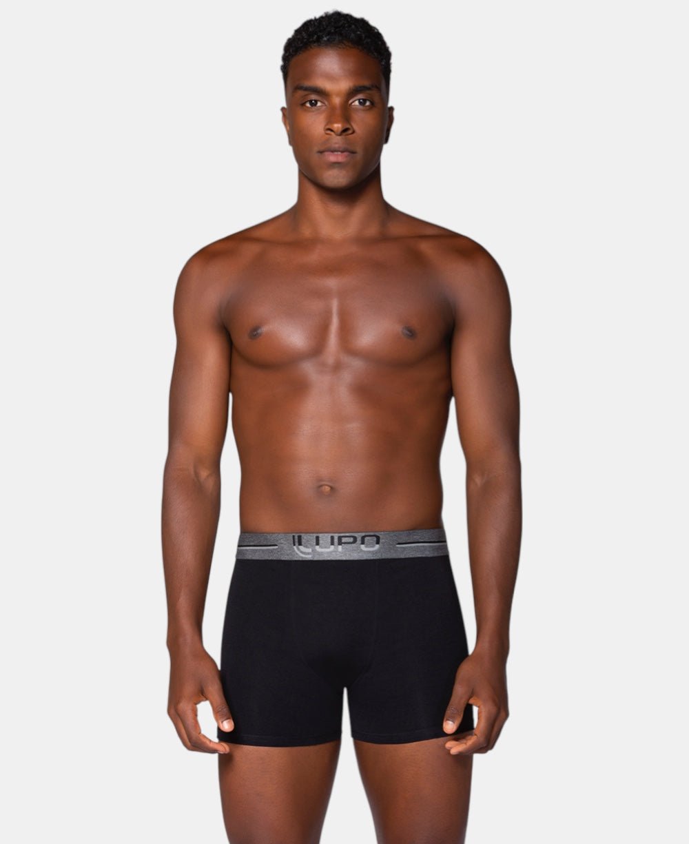 Cueca Boxer Preta Masculina Algodão com Elastano - Lupo