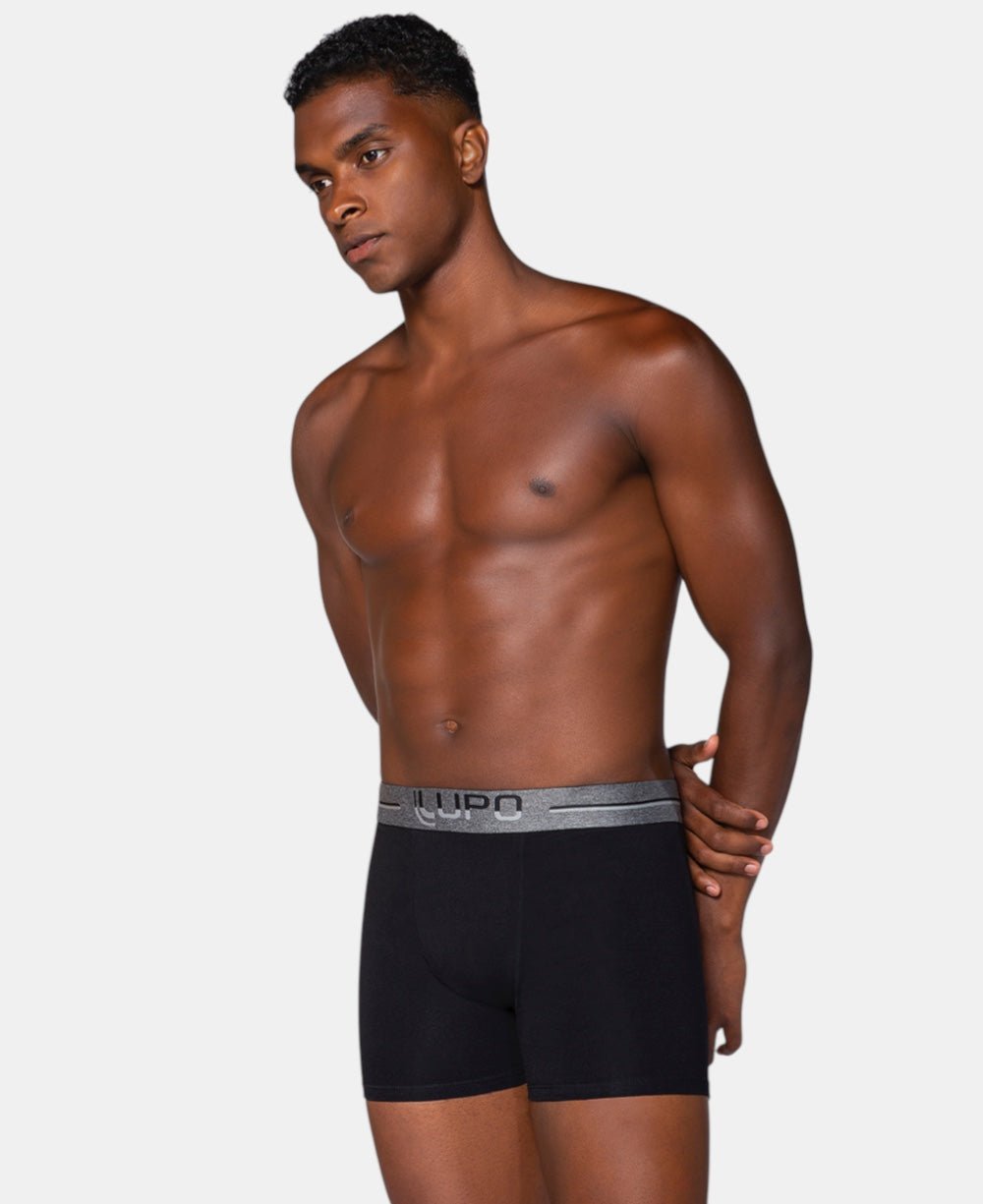 Cueca Boxer Preta Masculina Algodão com Elastano - Lupo
