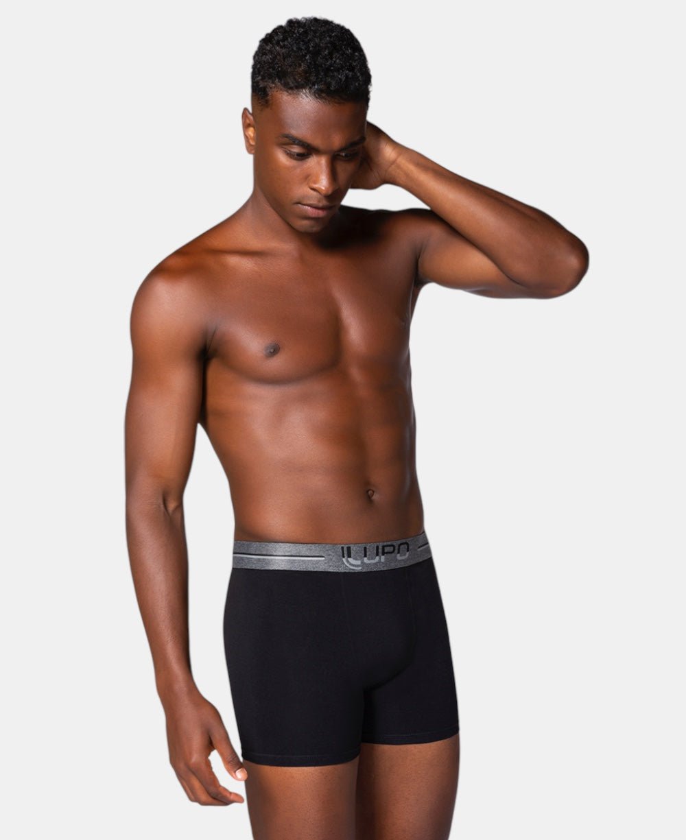 Cueca Boxer Preta Masculina Algodão com Elastano - Lupo