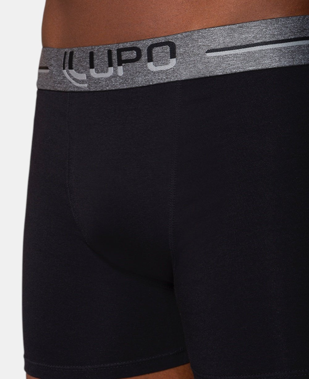 Cueca Boxer Preta Masculina Algodão com Elastano - Lupo