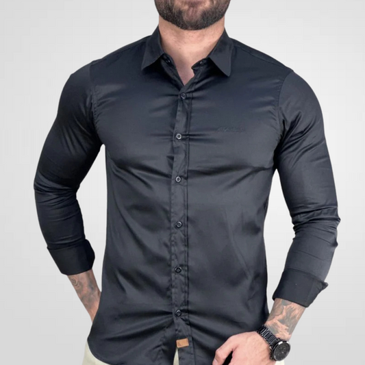 Camisa Social Preta Masculina Básica Acetinada - Paladho's