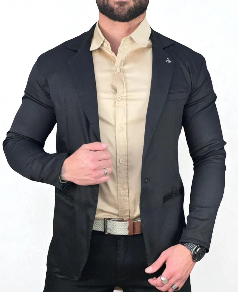 Blazer Preto Masculino Básico Acetinado - Per Pochi