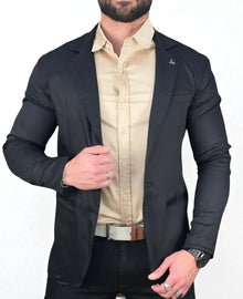 Blazer Preto Masculino Básico Acetinado - Per Pochi