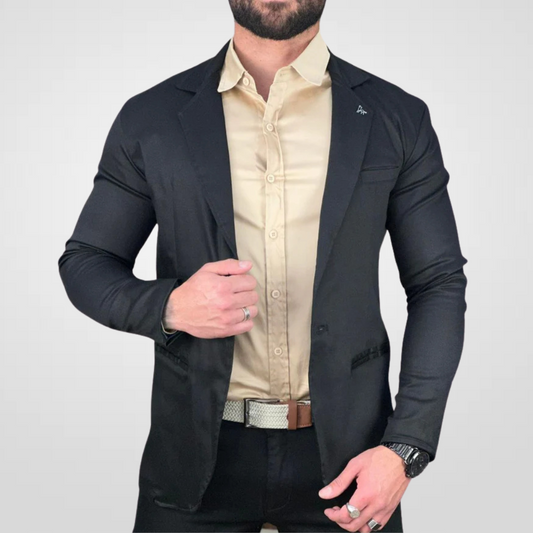 Blazer Preto Masculino Básico Acetinado - Per Pochi