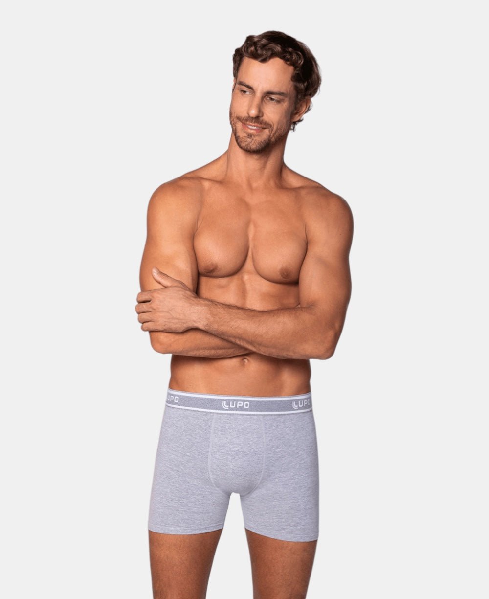 Cueca Boxer Cinza Masculina Algodão com Elastano - Lupo