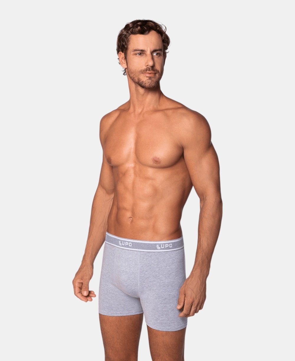 Cueca Boxer Cinza Masculina Algodão com Elastano - Lupo