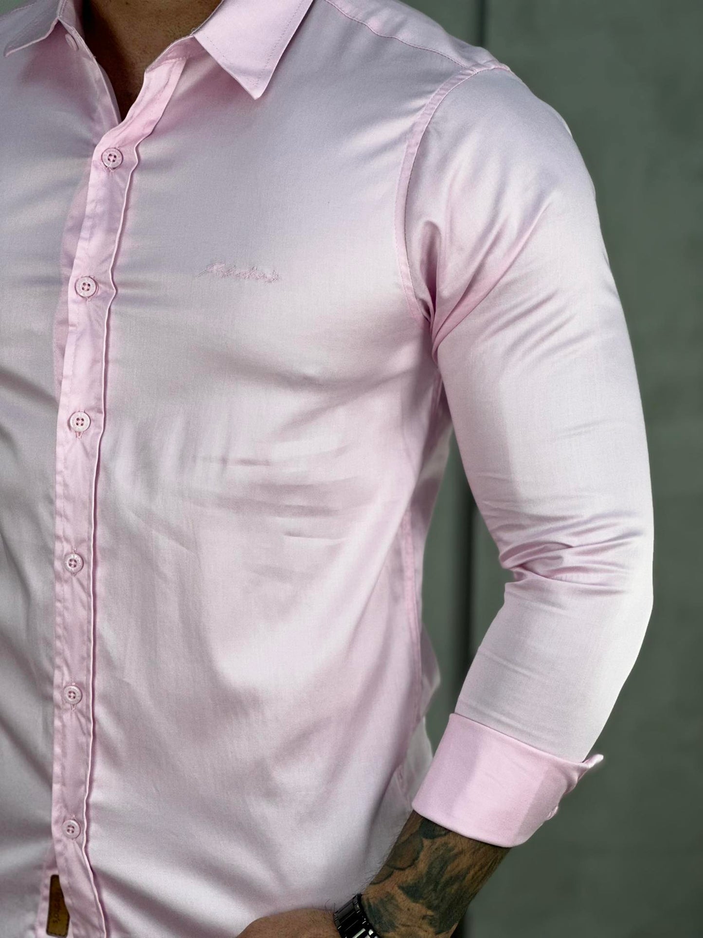 Camisa Social Rosa Bebe Masculina Básica Acetinada - Paladho's Jeans Wear