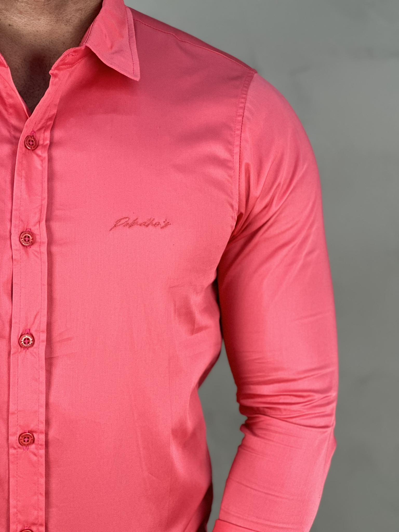 Camisa Social Rosa Masculina Básica Acetinada - Paladho's Jeans Wear