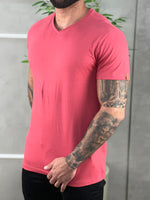 Camiseta Rosa Masculina Lisa Com Logo No Peito - Paladho's Jeans Wear