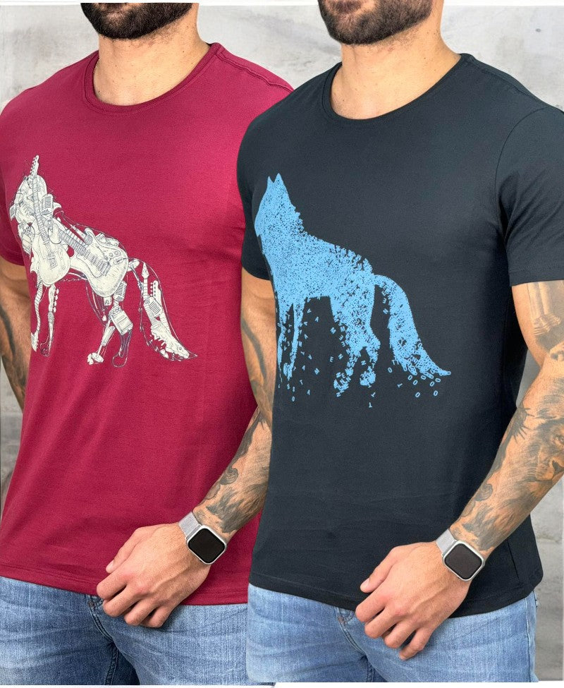 Kit 2 Camiseta Bordo e Preta Masculino Básica - Acostamento