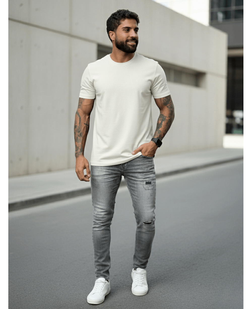 Camiseta Manga Curta Com Textura Ottoman Marfim - Aramis