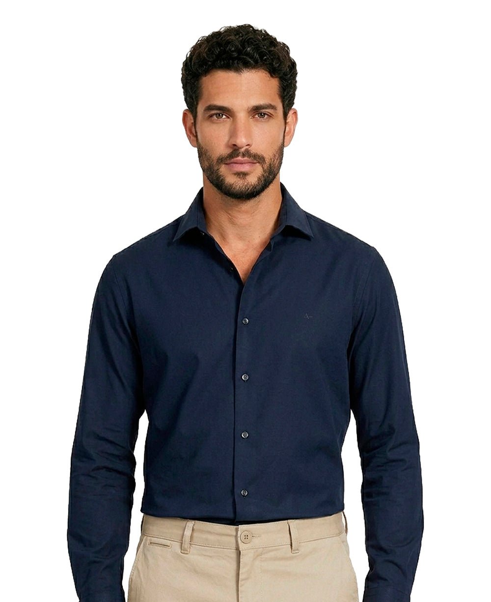 Camisa Social Masculina Azul Marinho Manga Longa Bambu Stretch – Aramis