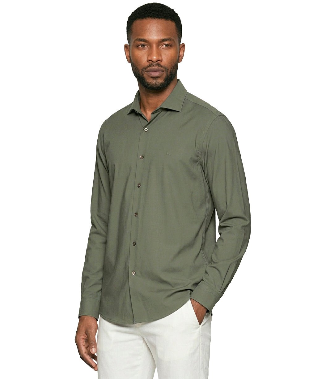 Camisa Social Masculina Verde Militar  Manga Longa Bambu Stretch – Aramis