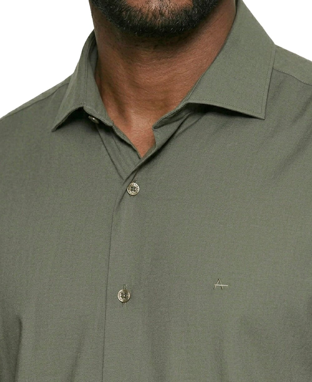 Camisa Social Masculina Verde Militar  Manga Longa Bambu Stretch – Aramis