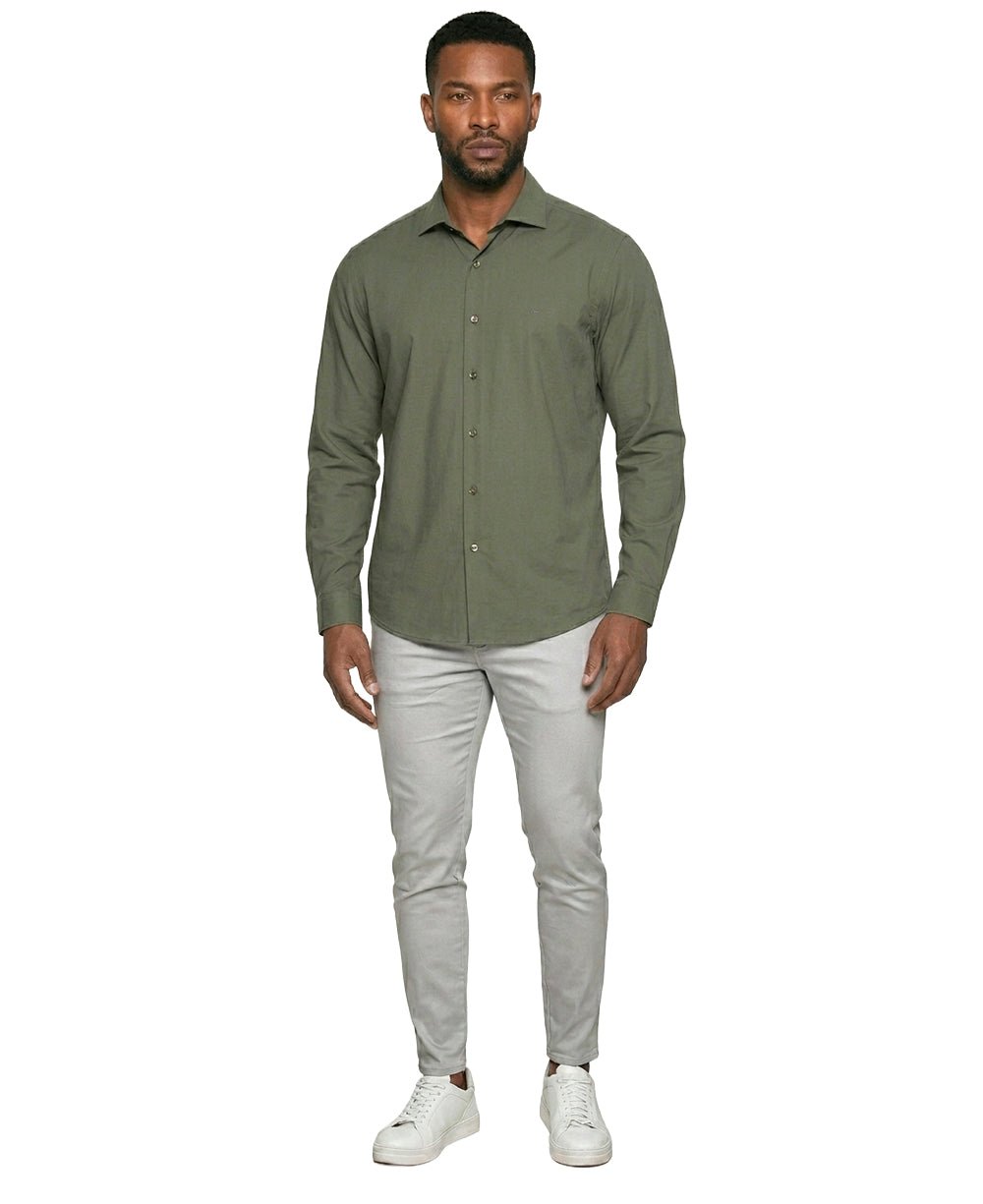 Camisa Social Masculina Verde Militar  Manga Longa Bambu Stretch – Aramis