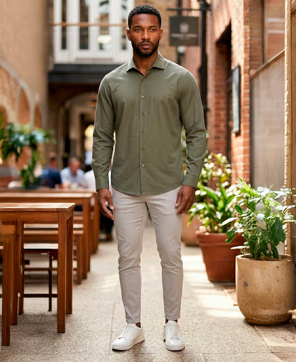 Camisa Social Masculina Verde Militar  Manga Longa Bambu Stretch – Aramis