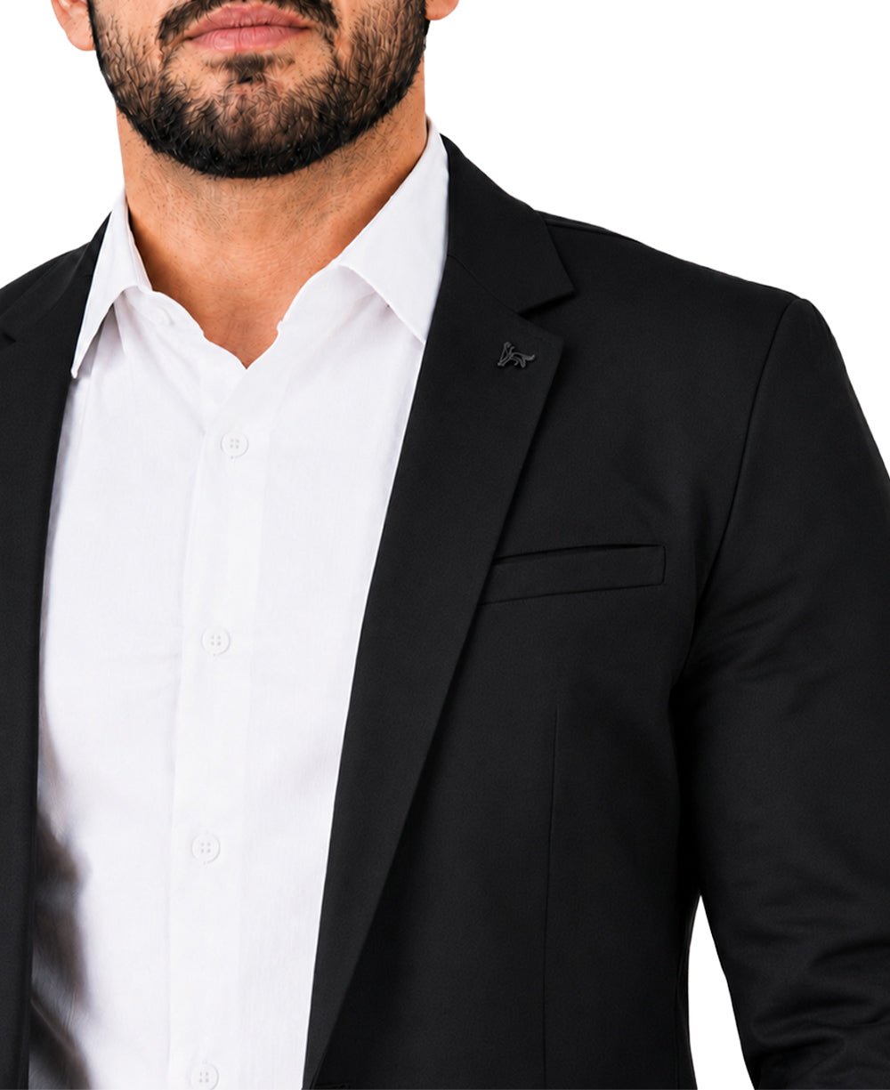 Blazer Preto Masculino Básico Acetinado - Per Pochi