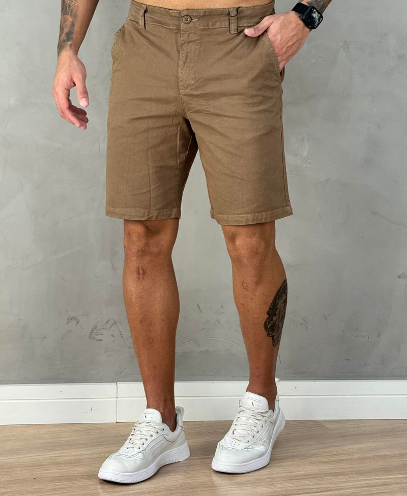 Bermuda Alfaiataria Caqui Escuro Masculina Lisa - Aramis