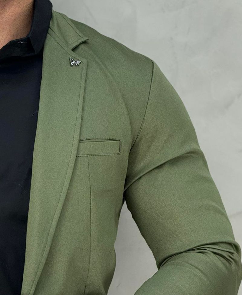Blazer Verde Militar Masculino Básico Acetinado - Per Pochi