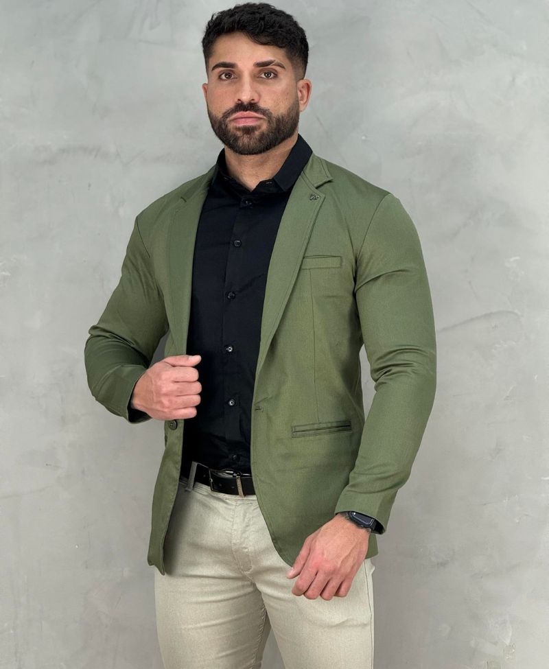 Blazer Verde Militar Masculino Básico Acetinado - Per Pochi