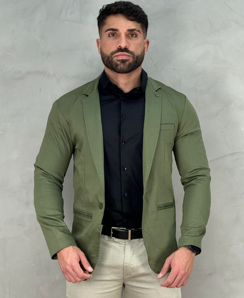 Blazer Verde Militar Masculino Básico Acetinado - Per Pochi