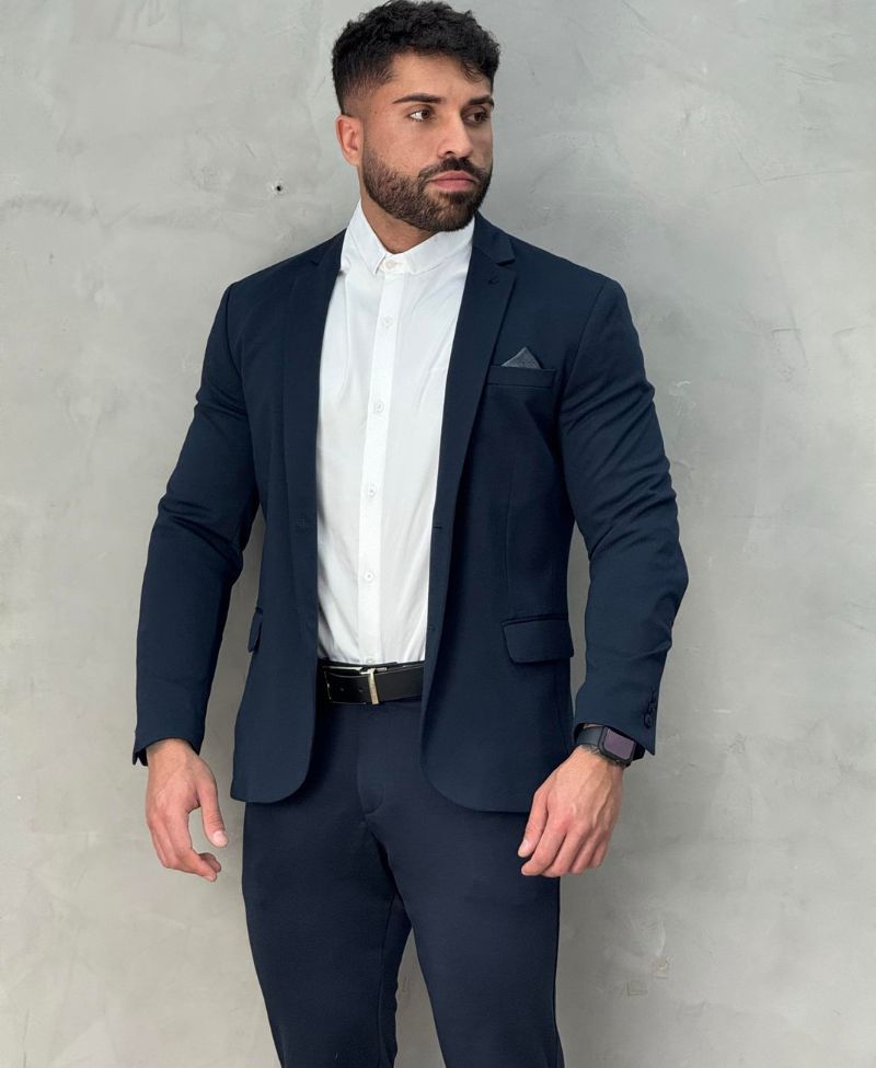 Blazer Azul Marinho Masculino Básico Acetinado - Ideal Vest Rouparia