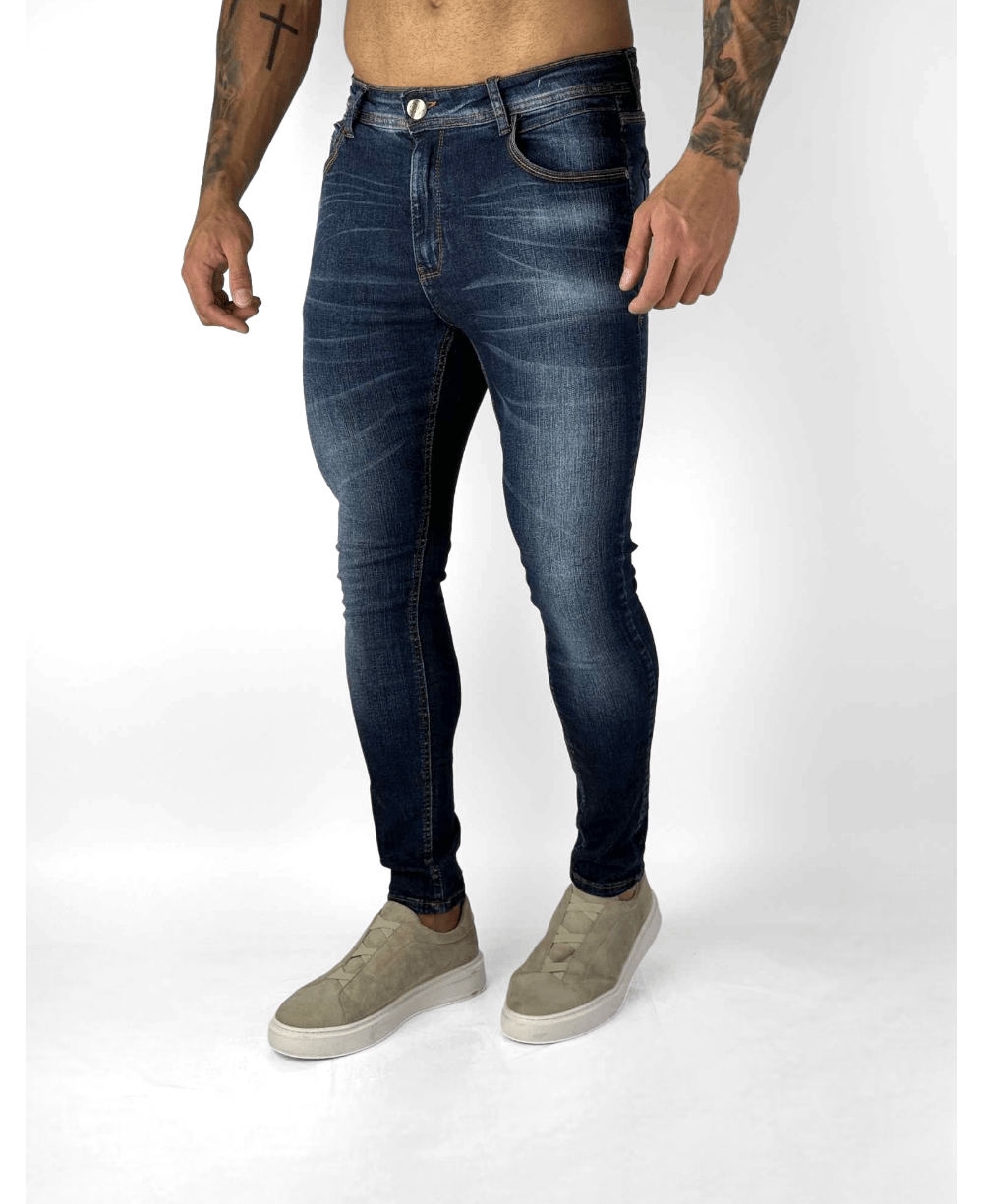 Calça Jeans Azul Mescla Masculina Skinny Liso - City Denim