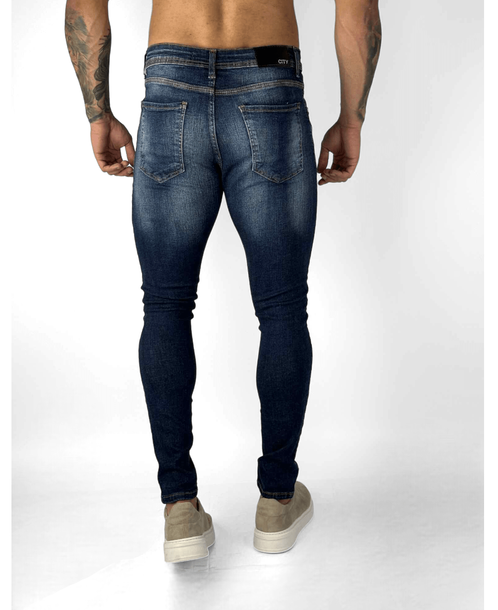 Calça Jeans Azul Mescla Masculina Skinny Liso - City Denim