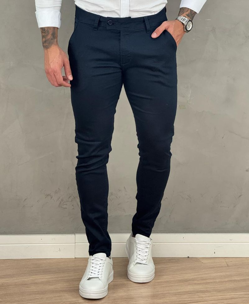 Calça Alfaiataria Azul Marinho Masculina Super Skinny - Ideal Vest Rouparia