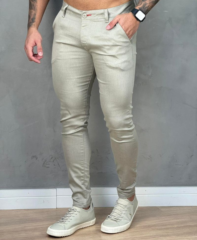 Calça Alfaiataria Bege Masculina Super Skinny - Paladho´s Jeans