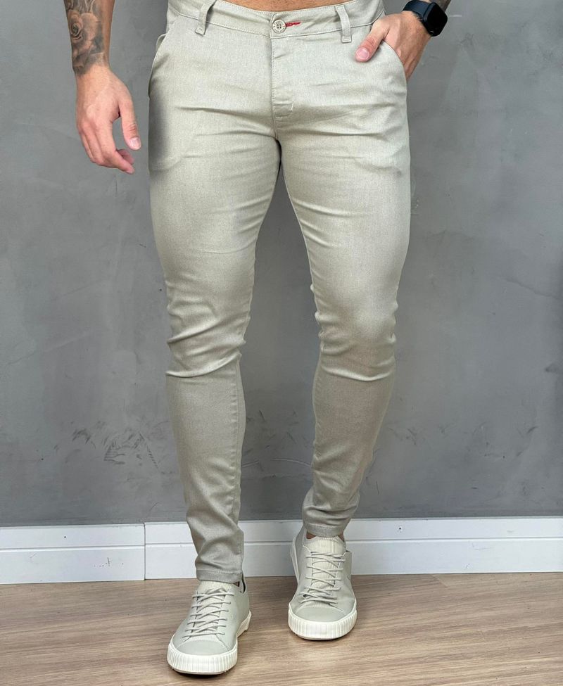 Calça Alfaiataria Bege Masculina Super Skinny - Paladho´s Jeans