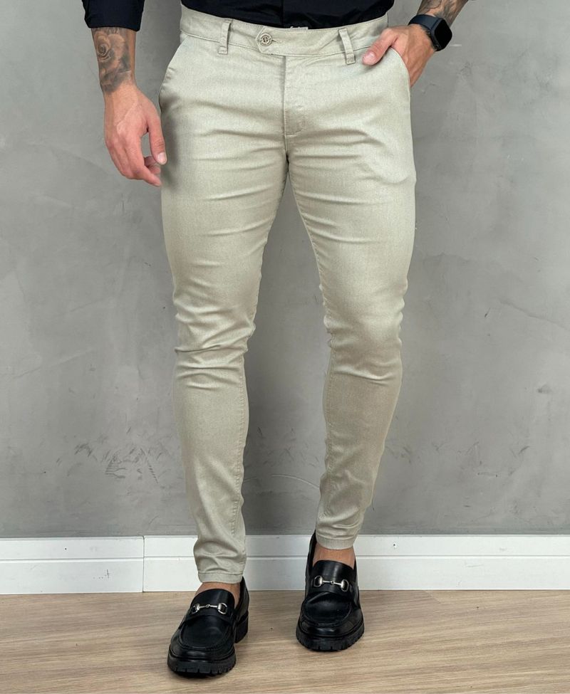 Calça Alfaiataria Bege Masculina Super Skinny - Paladho´s Jeans