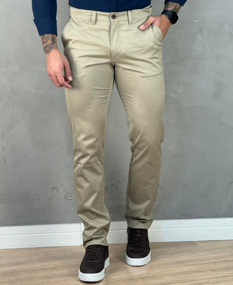 Calça Alfaiataria Caqui Masculina Slim - Kanzo