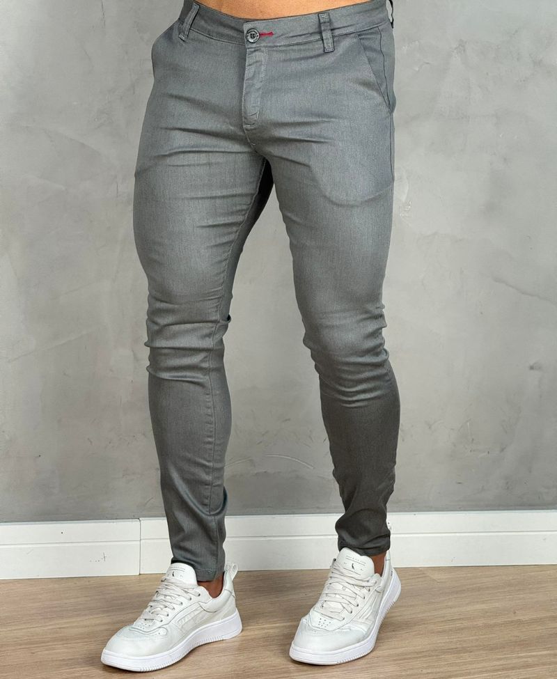 Calça Alfaiataria Cinza Claro Masculina Super Skinny  - Paladho´s Jeans Wear