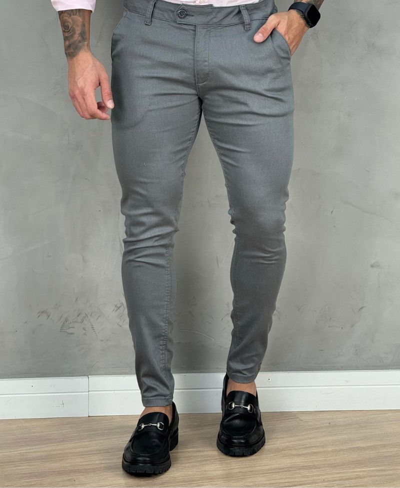 Calça Alfaiataria Cinza Masculina Super Skinny  - Paladho´s Jeans