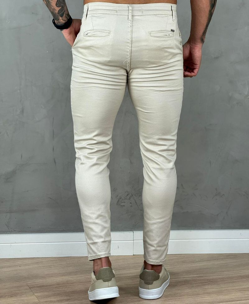 Calça Alfaiataria Creme Masculina Super Skinny  - Truehero