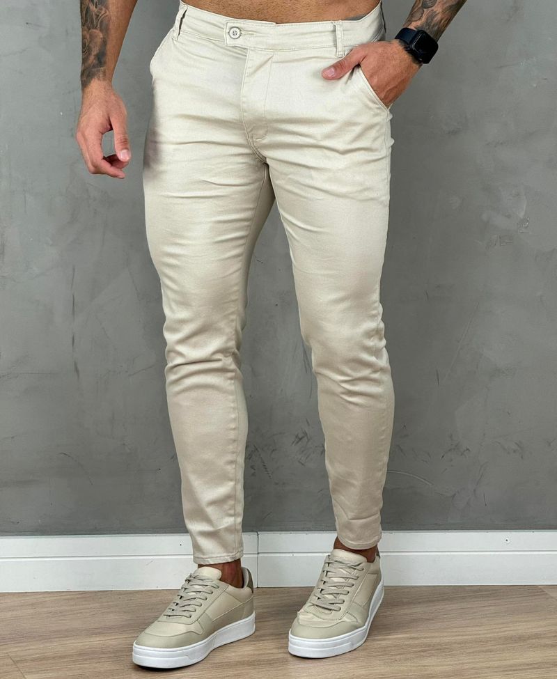 Calça Alfaiataria Creme Masculina Super Skinny  - Truehero