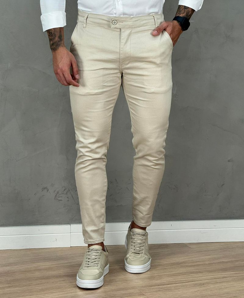 Calça Alfaiataria Creme Masculina Super Skinny  - Truehero