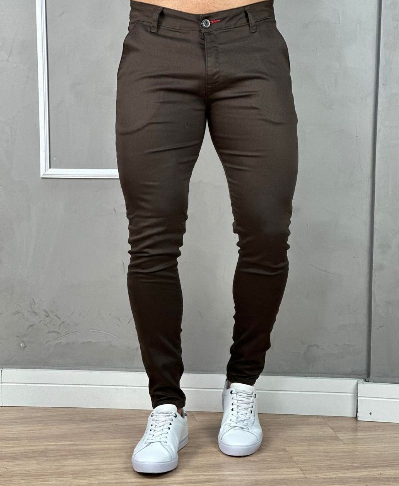 Calça Alfaiataria Marrom Masculina Super Skinny - Paladho´s Jeans