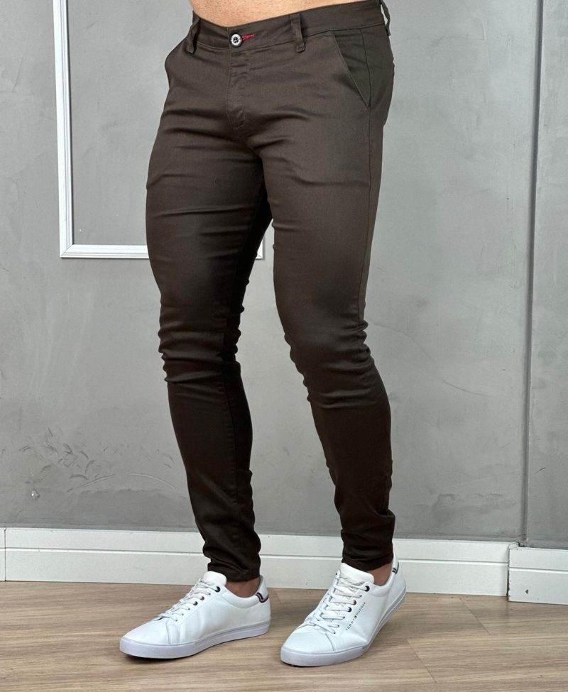 Calça Alfaiataria Marrom Masculina Super Skinny - Paladho´s Jeans
