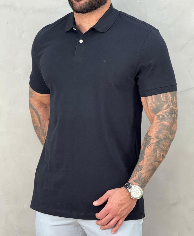 Camisa Polo Preta Masculina Básica Piquet - Aramis