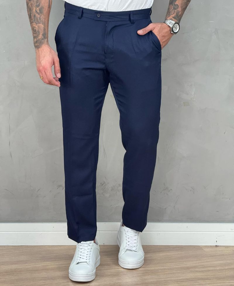 Calça Alfaiataria Azul Marinho Masculina Slim - Fusion