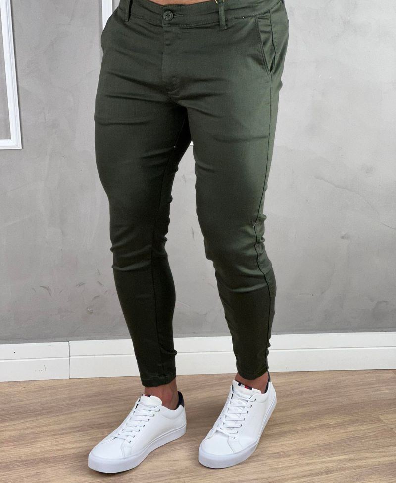 Calça Alfaiataria Verde Militar Masculina Super Skinny - Jay Jones